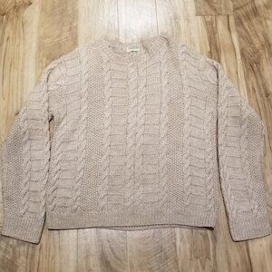 VTG Womens OS Cable Knit Fishermen Sweater Handmade Crew Neck Oatmeal Jumper